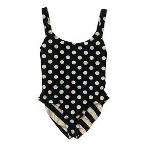J Crew Reversible One‎ Piece Swimsuit 14 Striped Polkadot Scoop Neck Black Tan